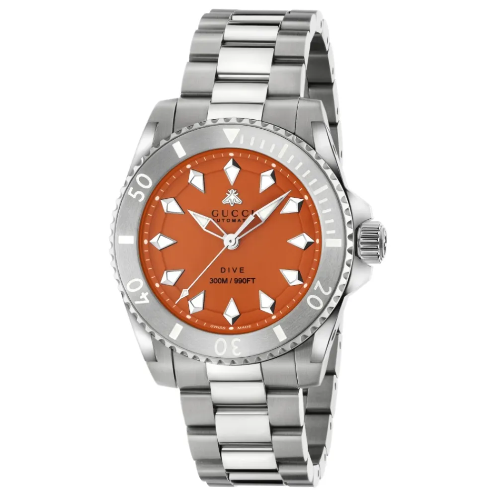 Ure<Gucci 40 mm stålkasse, urskive med bi, stål bezel, stål armbånd Orange