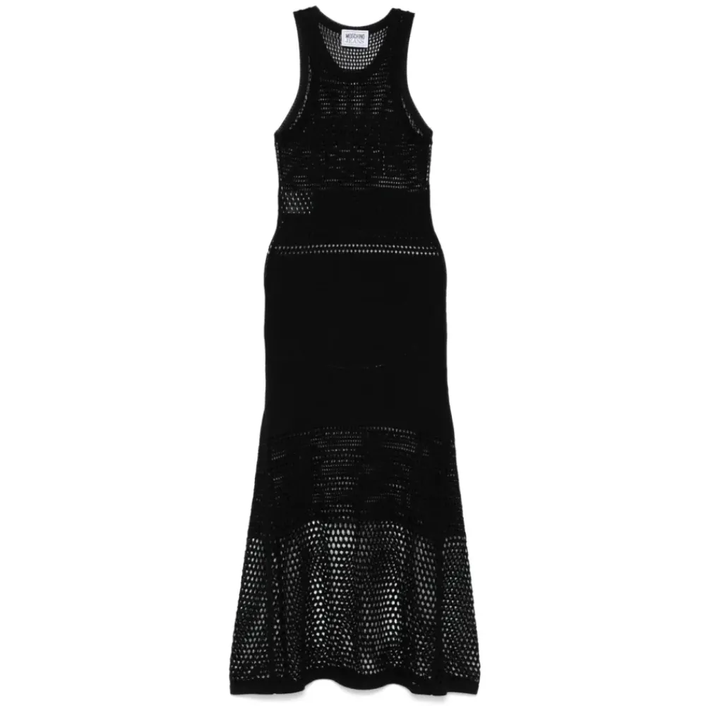 Kjoler<Moschino Abito lungo a rete con logo Sort