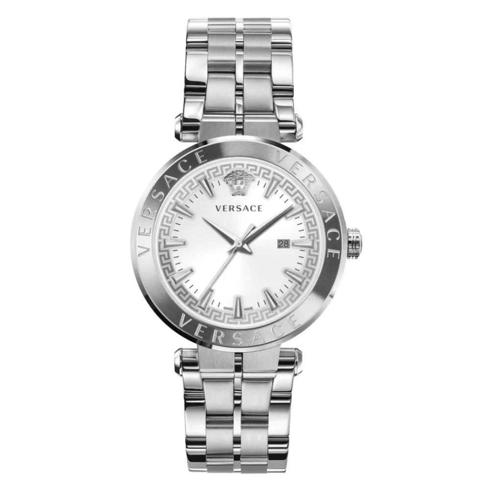 Ure<Versace Aion Dato Vindue Rustfrit Stål Armbånd Grå