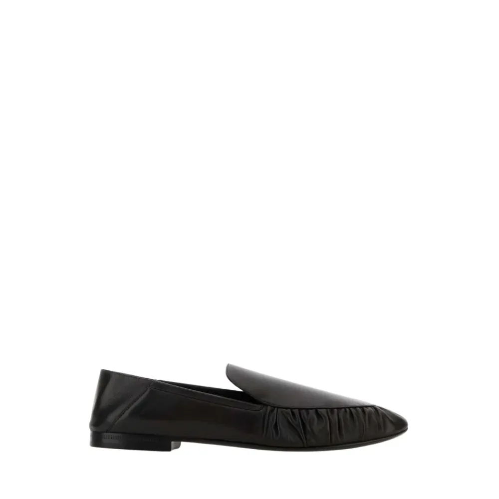 Loafers<Saint Laurent Alain Ruched Læder Loafers med Spids Tå Sort