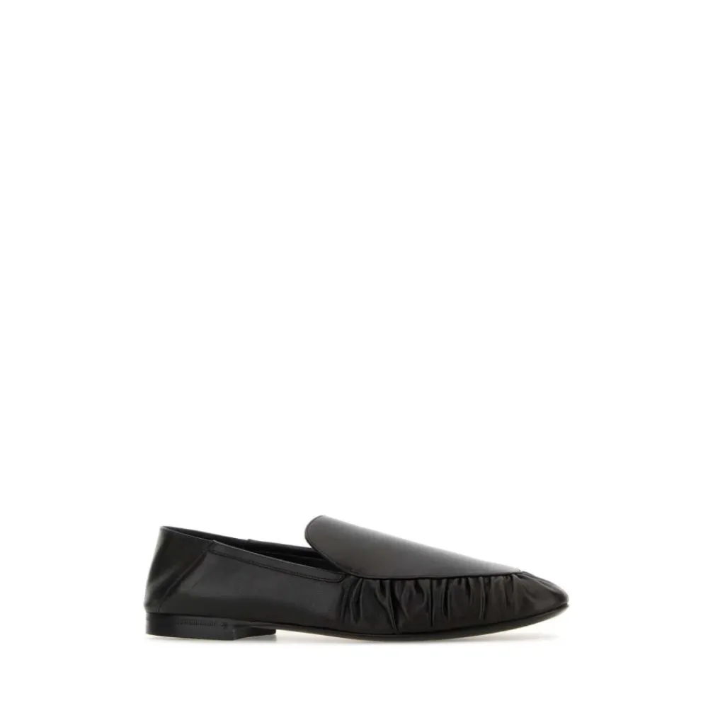Loafers<Saint Laurent Alain Ruched Læder Loafers med Spids Tå Sort