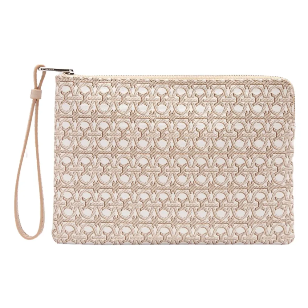 Clutch^Coccinelle Alias Coated Monogram Beige