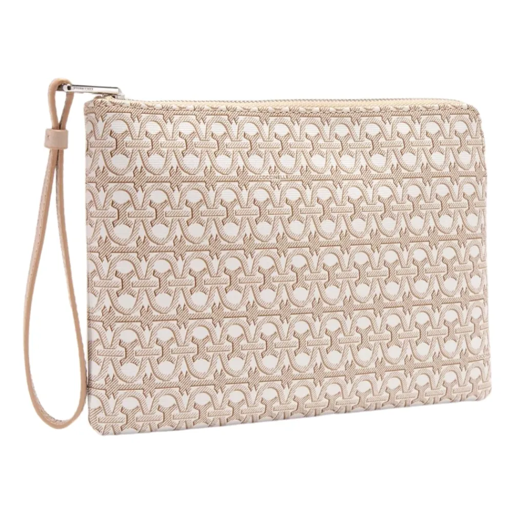 Clutch^Coccinelle Alias Coated Monogram Beige