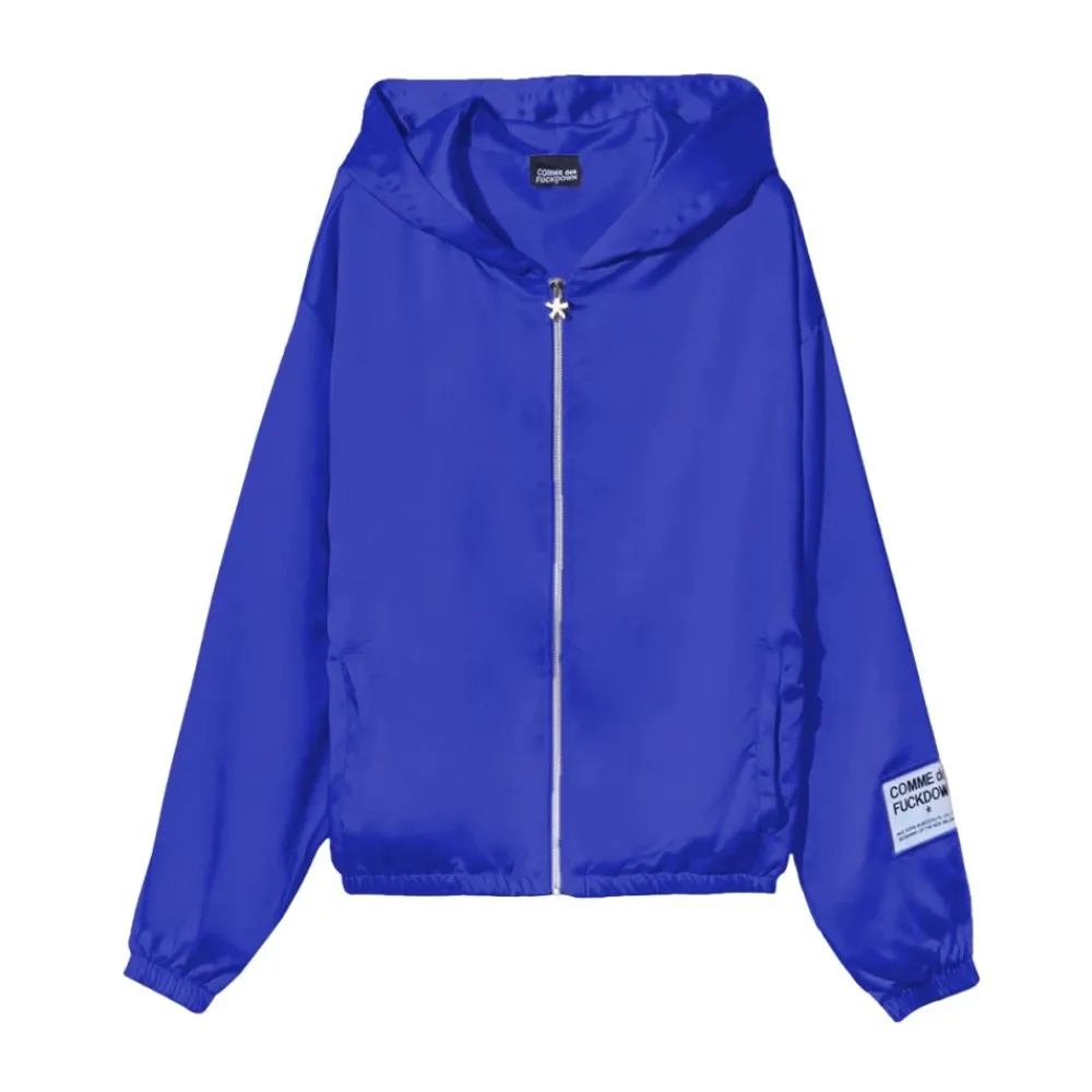 Træningsjakker<COMME des FKDOWN All-Zipper Satinjakke med Hætte Blå
