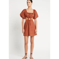Kjoler<Faithfull the brand Almero Cut-Out Linen Mini Dress Orange