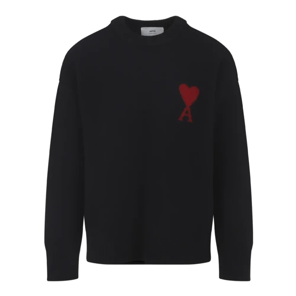 Strik<Ami Paris Ami De Coeur Crewneck Sweater Sort