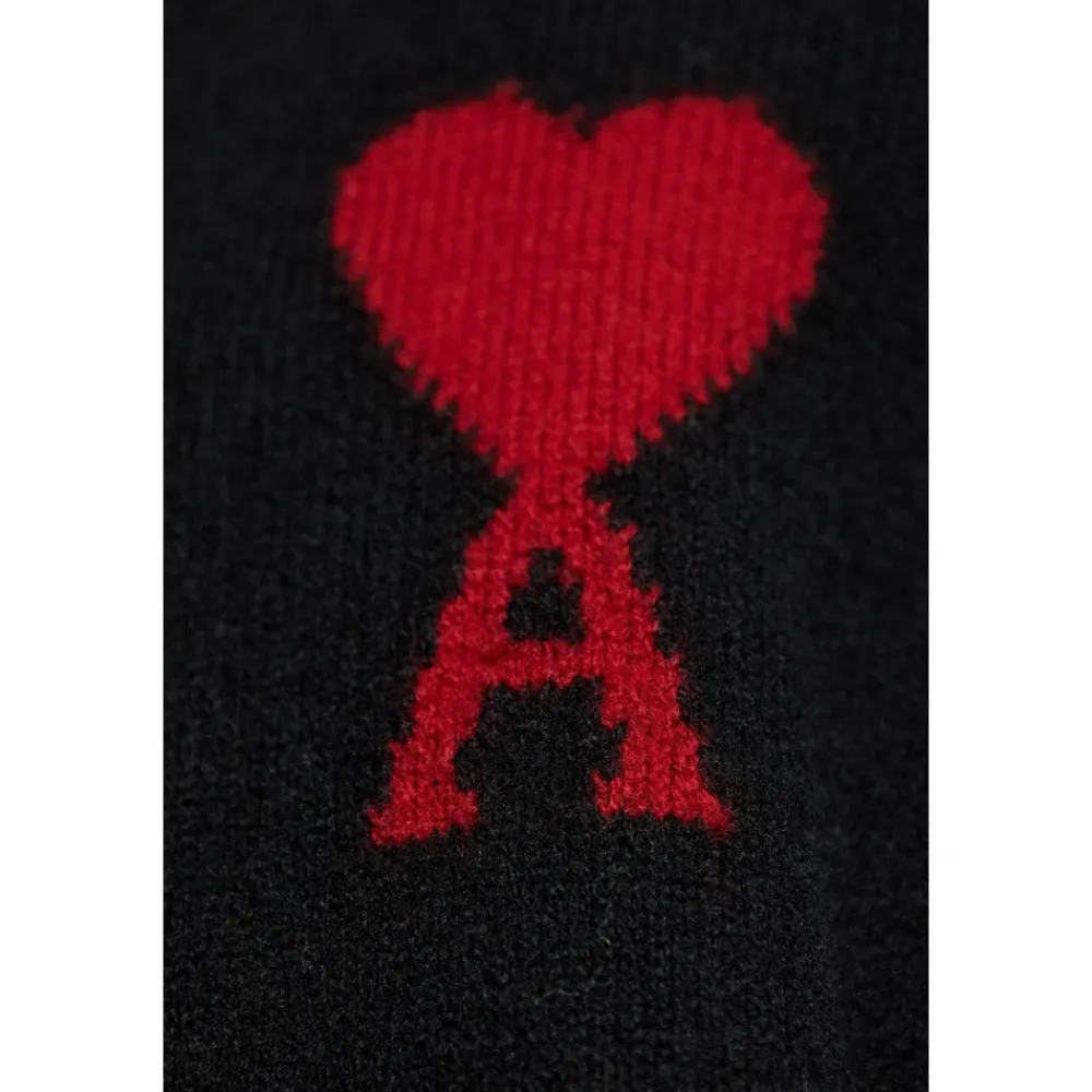 Strik<Ami Paris Ami De Coeur Crewneck Sweater Sort