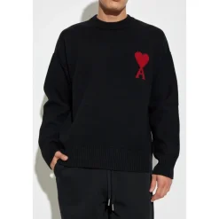 Strik<Ami Paris Ami De Coeur Crewneck Sweater Sort