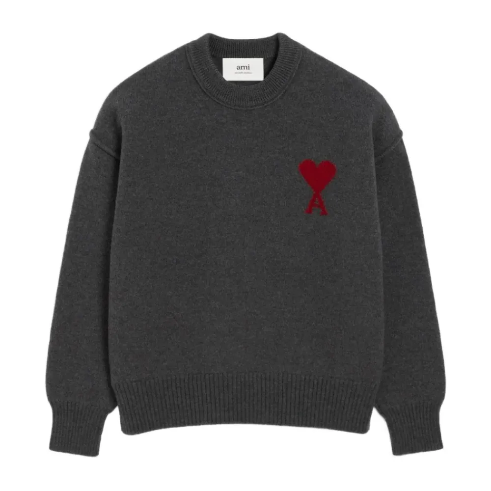 Strik<Ami Paris Ami De Coeur Crewneck Sweater Grå