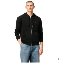 Trøjer<Ami Paris Ami de Coeur Zip Hoodie Sort