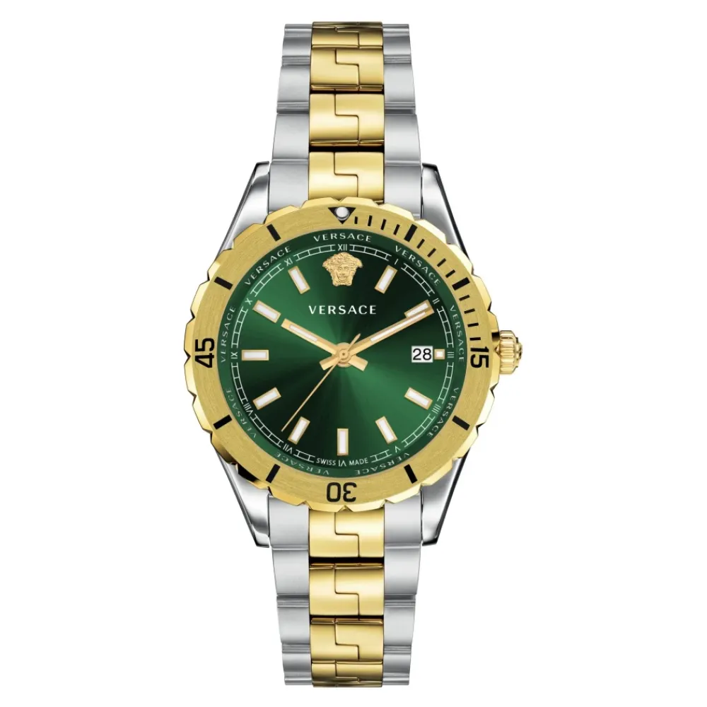 Ure<Versace Analog Dato Kvartsur Grøn Rustfrit Stål Gul
