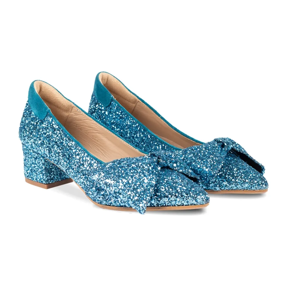 Pumps|Stiletter^Angulus - Pump Med Sløjfe, 1550 - Aqua Glitter / Aqua Blå