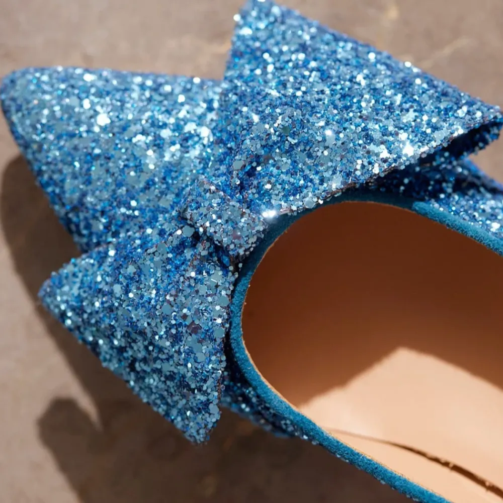 Pumps|Stiletter^Angulus - Pump Med Sløjfe, 1550 - Aqua Glitter / Aqua Blå