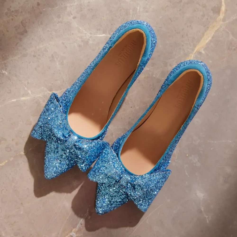Pumps|Stiletter^Angulus - Pump Med Sløjfe, 1550 - Aqua Glitter / Aqua Blå
