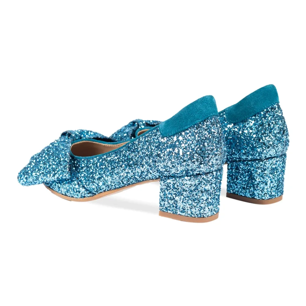 Pumps|Stiletter^Angulus - Pump Med Sløjfe, 1550 - Aqua Glitter / Aqua Blå