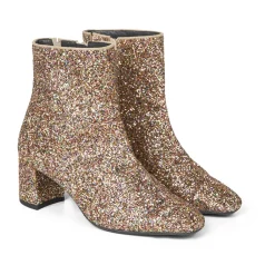 Støvler^Angulus - Støvlet På Blokhæl Med Lynlås, 7780 - Multi Glitter / Sand Brun