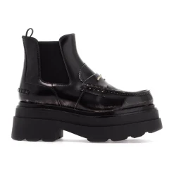 Chelsea Boots<Alexander Wang Ankelstøvler i blank læder med platform Sort