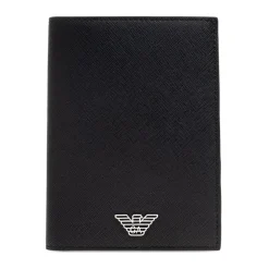 Punge & Kortholder^Emporio Armani ASV Regenerated Saffiano Leather Passport Holder with Eagle Plate Sort