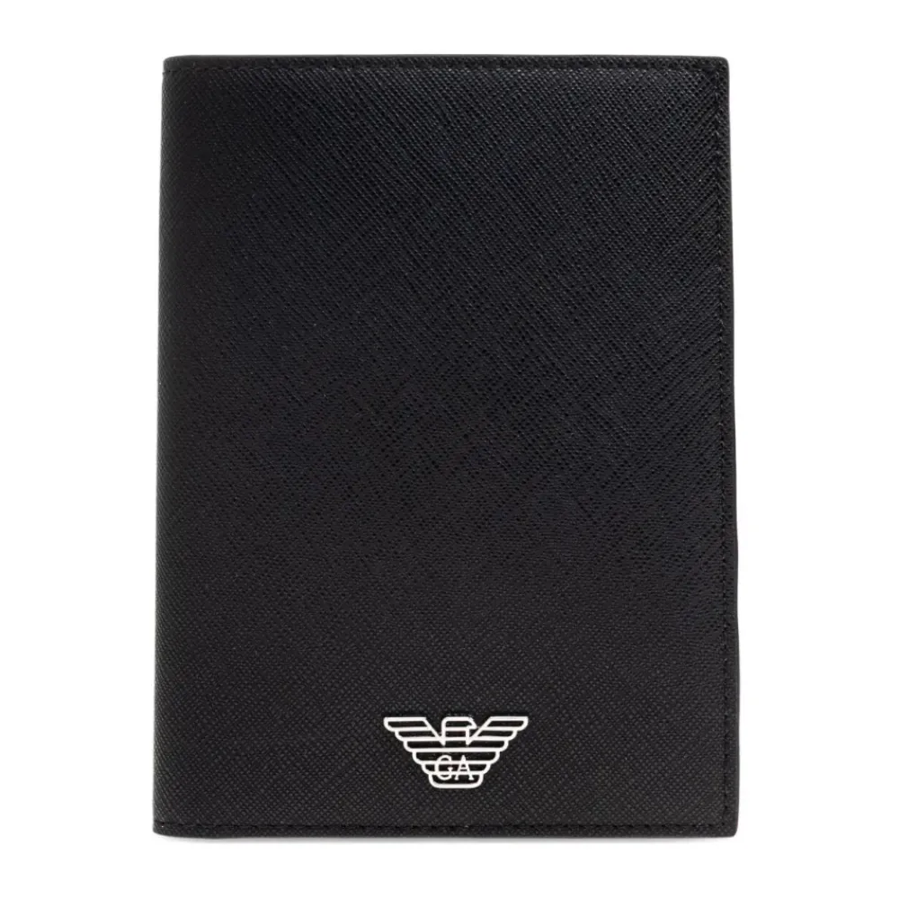 Punge & Kortholder^Emporio Armani ASV Regenerated Saffiano Leather Passport Holder with Eagle Plate Sort