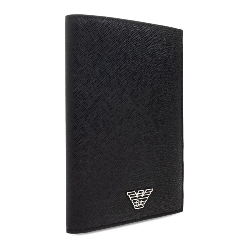 Punge & Kortholder^Emporio Armani ASV Regenerated Saffiano Leather Passport Holder with Eagle Plate Sort