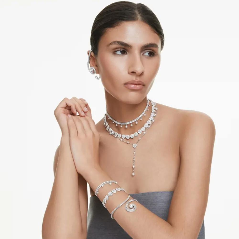 Smykker^Swarovski Baguette‑Cut Krystal Clip Øreringe Grå