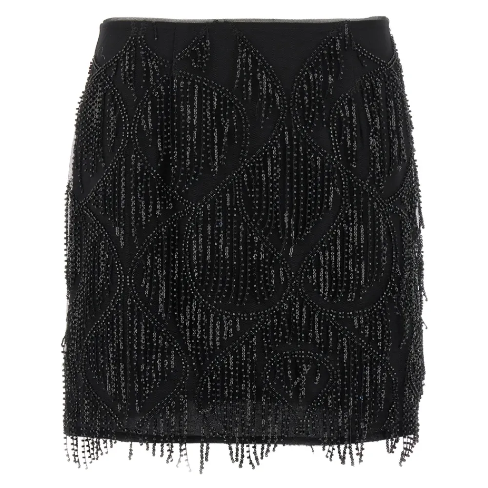 Nederdele<ROTATE Birger Christensen Beaded Fringed Skirt Sort