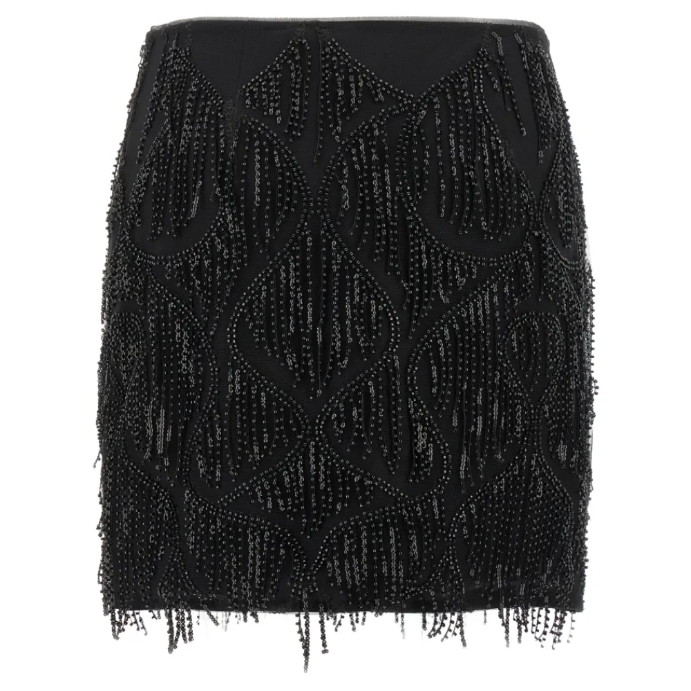 Nederdele<ROTATE Birger Christensen Beaded Fringed Skirt Sort