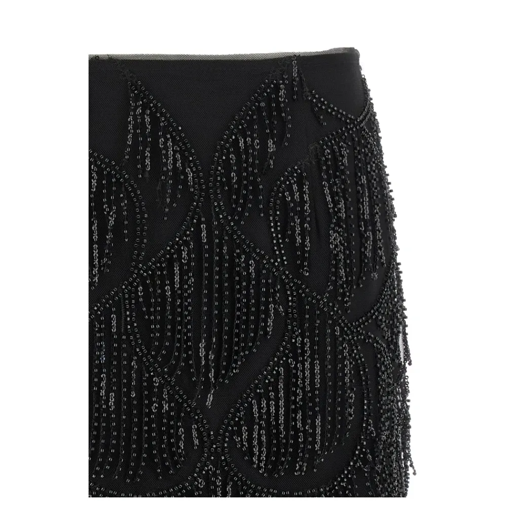 Nederdele<ROTATE Birger Christensen Beaded Fringed Skirt Sort