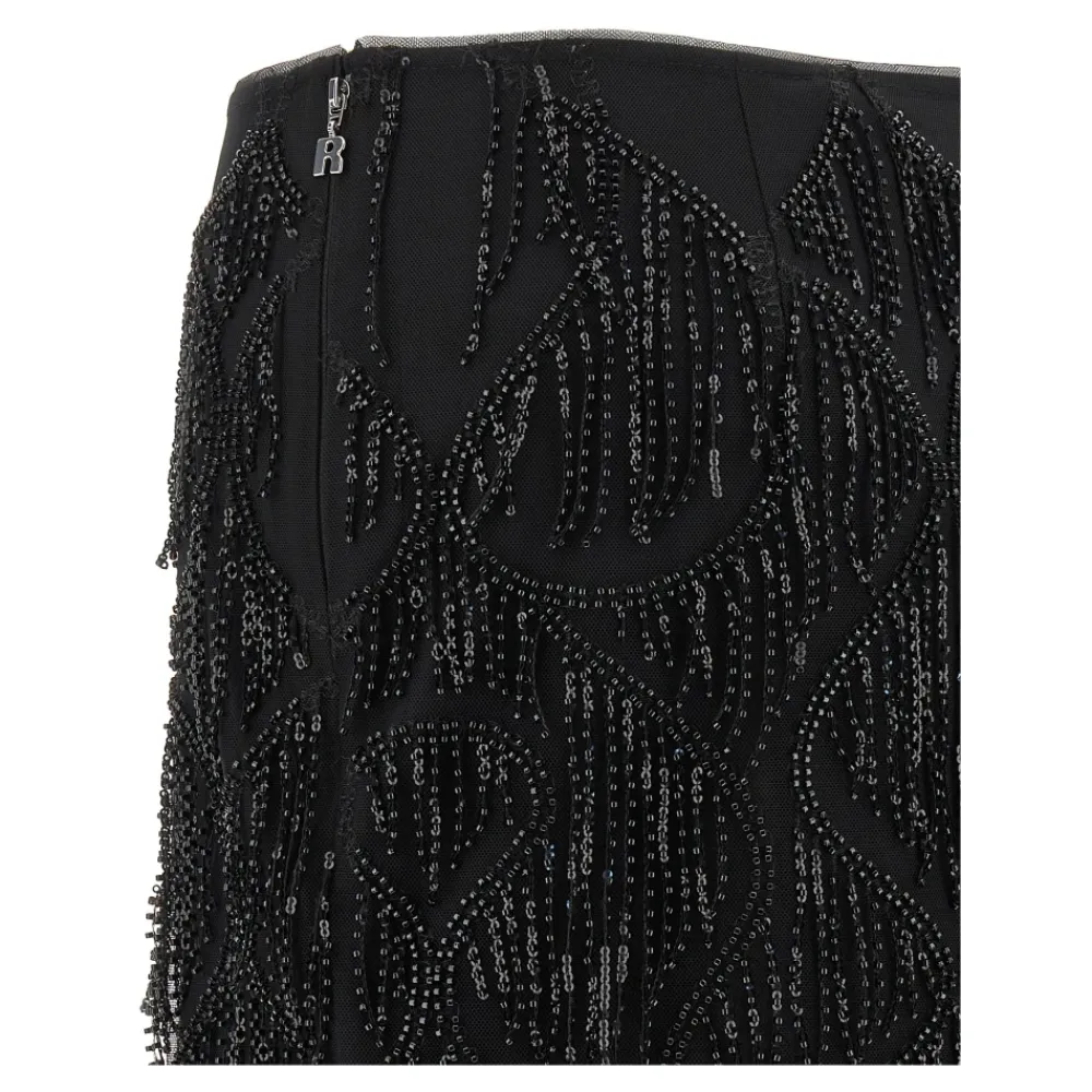 Nederdele<ROTATE Birger Christensen Beaded Fringed Skirt Sort