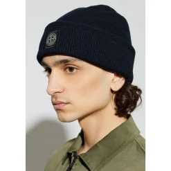 Huer, Kasketter & Hatte<Stone Island Beanie med Kompaslogo-patch Blå