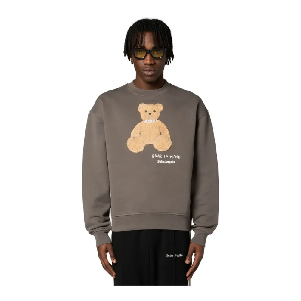 Trøjer|Sweatshirts^Palm Angels Bear in Mind Sweatshirt med Bamse Motiv Grå