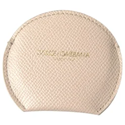 Toilettasker^Dolce & Gabbana Læder Rundt Logo Håndspejlsholder Beige