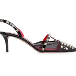 Pumps|Stiletter^Valentino Garavani Besatte læder slingbacks med mesh-overdel Sort
