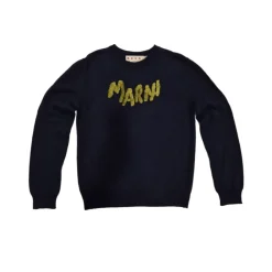 Trøjer|Sweatshirts<Marni Bomuld Logo T-shirt Blå