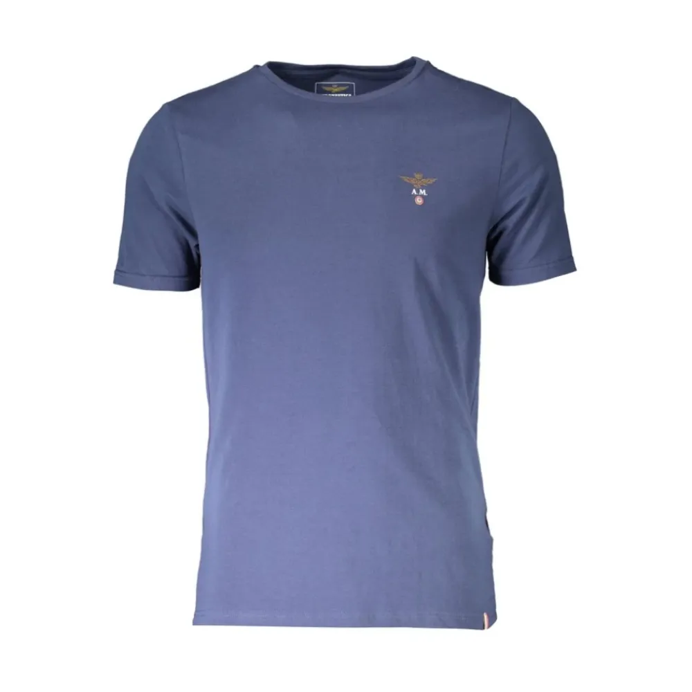 T-Shirts^Aeronautica Militare Bomuld Logo T-Shirt Crew Neck Blå
