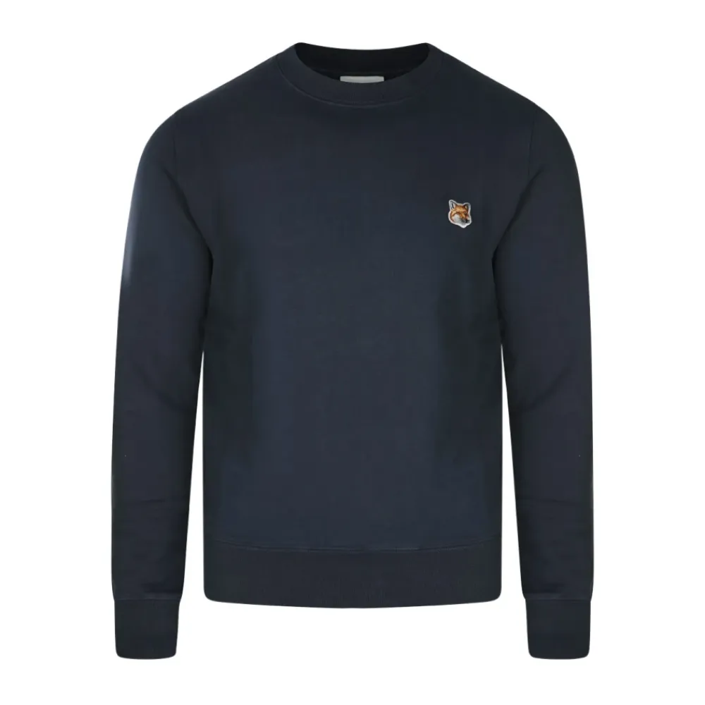 Sweatshirts<Maison Kitsuné Bomulds Sweatshirt med Broderet Logo Blå