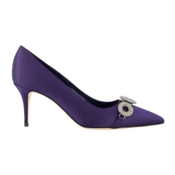 Pumps<Manolo Blahnik Satin Elegante Hæle med Krystal Broche Blå