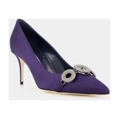 Pumps<Manolo Blahnik Satin Elegante Hæle med Krystal Broche Blå