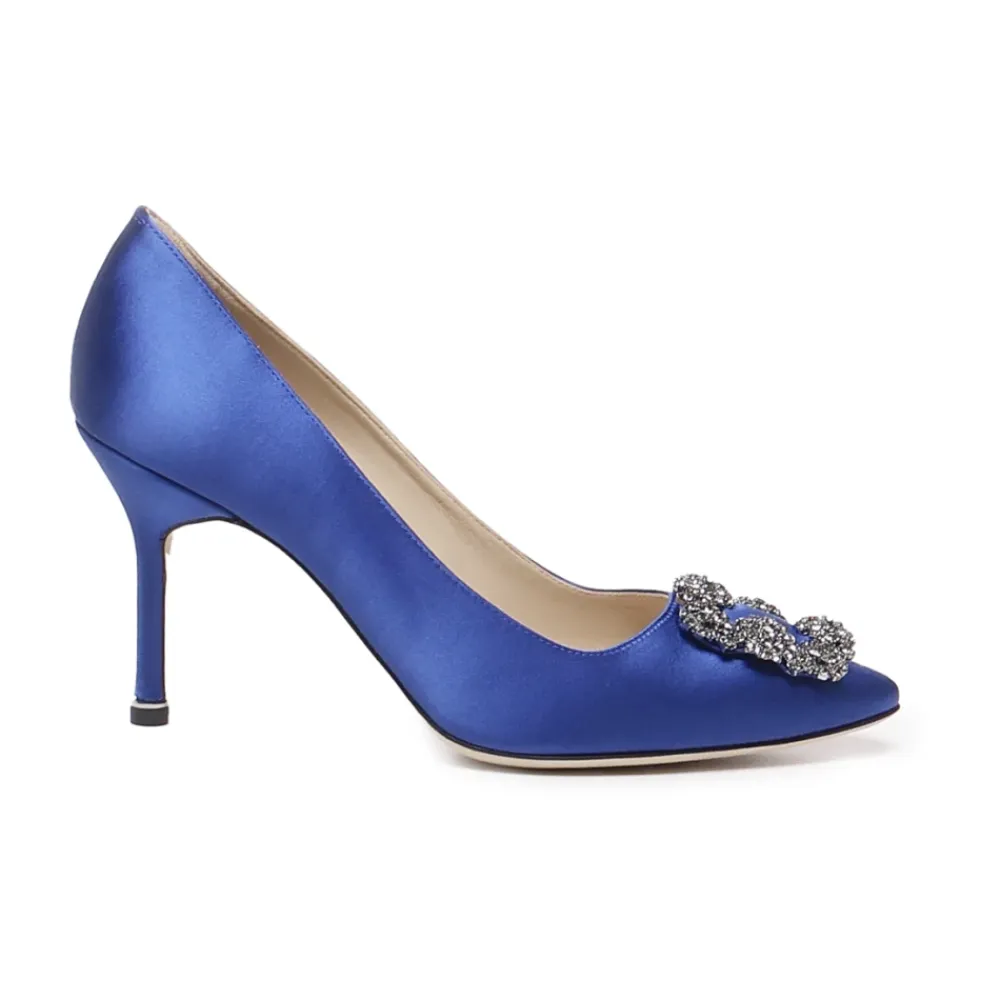 Pumps|Stiletter^Manolo Blahnik Satin Krystal Spænde Hæl Pumps Blå