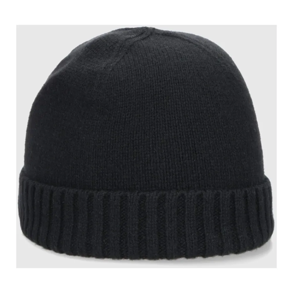 Huer & Kasketter^Borsalino Blød Eco Cashmere Ribbet Manchet Beanie Sort