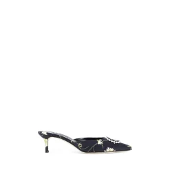 Stiletter^Manolo Blahnik Blomsterprint Kitten Heel Sandaler Sort