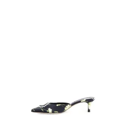 Stiletter^Manolo Blahnik Blomsterprint Kitten Heel Sandaler Sort