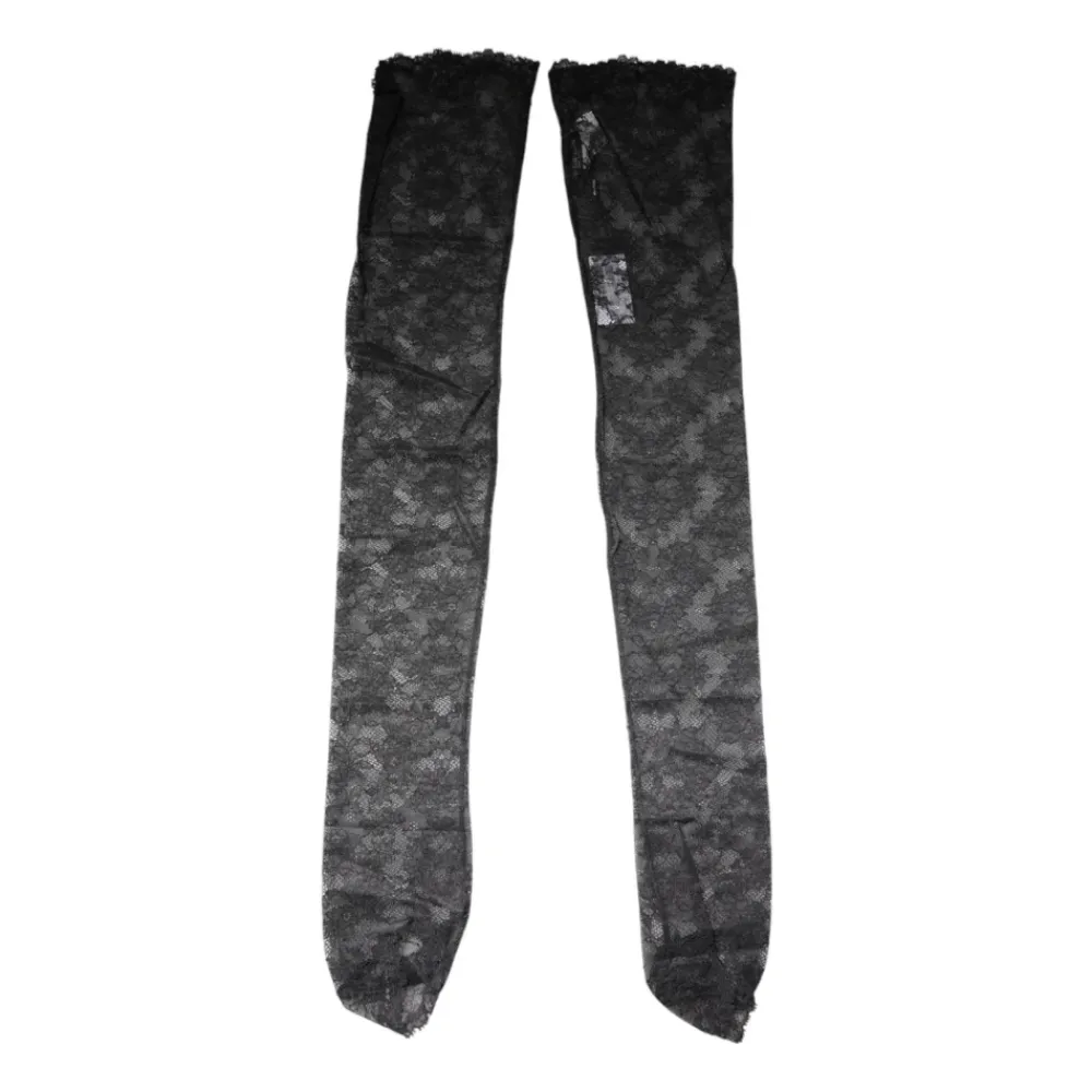 Handsker^Dolce & Gabbana Blomstret Blondehandsker Stilfulde Strømper Sort