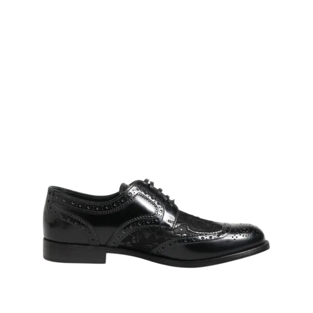 Snøresko<Dolce & Gabbana Blomstret Blonder Formelle Derby Sko Sort
