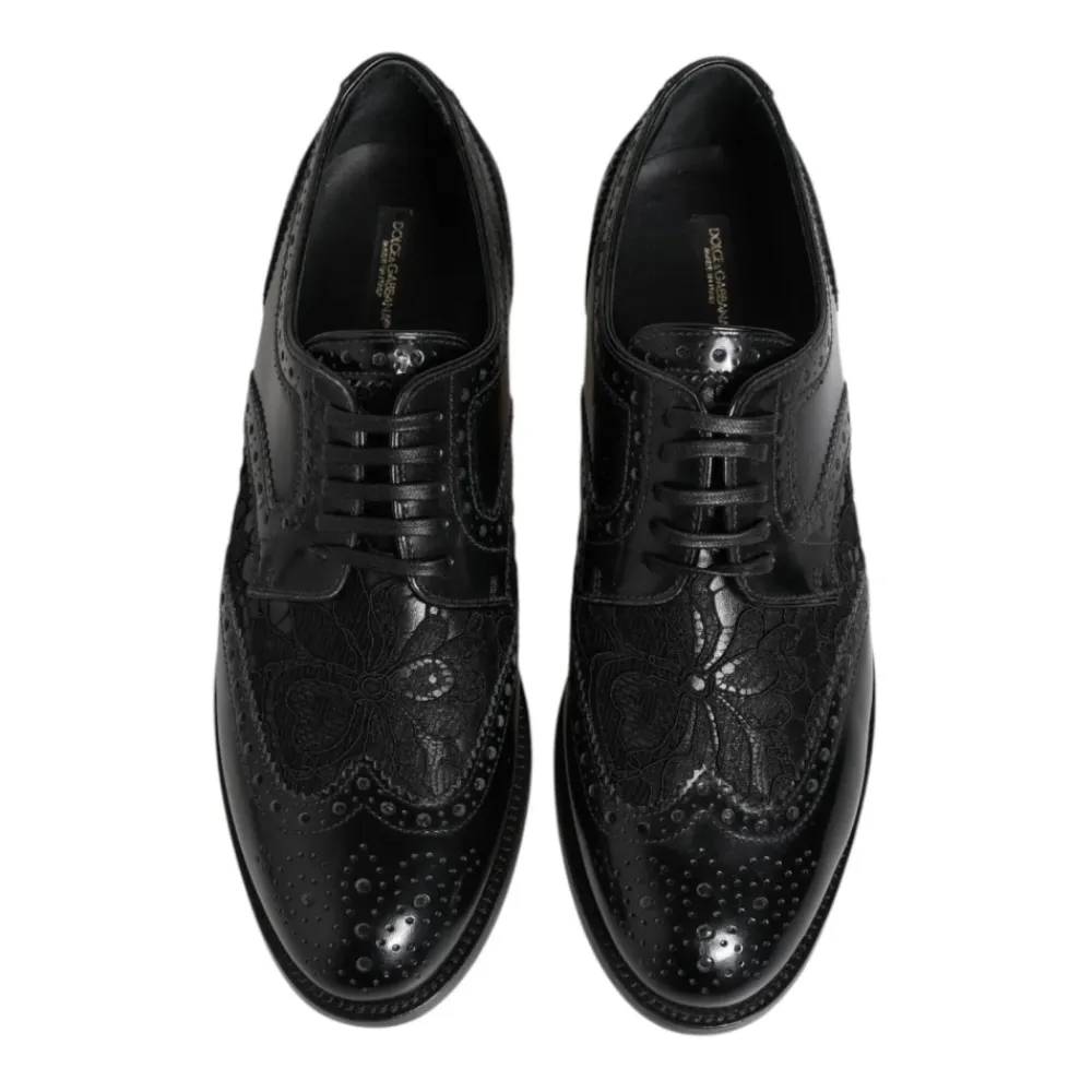 Snøresko<Dolce & Gabbana Blomstret Blonder Formelle Derby Sko Sort