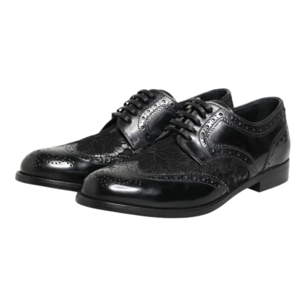 Snøresko<Dolce & Gabbana Blomstret Blonder Formelle Derby Sko Sort