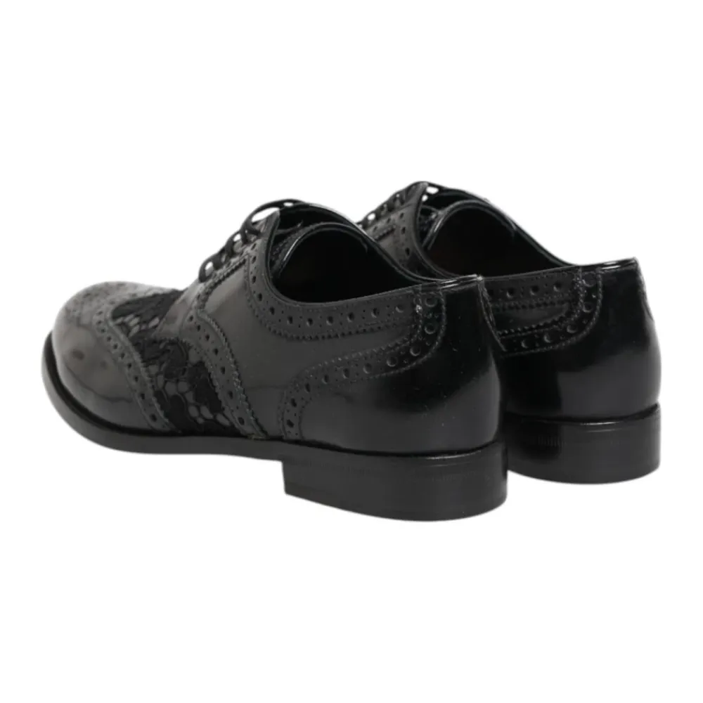 Snøresko<Dolce & Gabbana Blomstret Blonder Formelle Derby Sko Sort