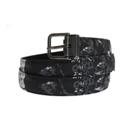 Bælter^Dolce & Gabbana Blomstret Canvas Bælte med Guldspænde Sort