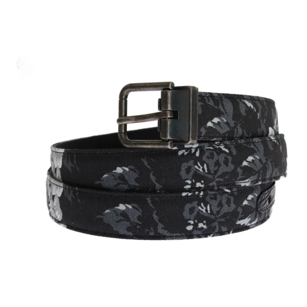 Bælter^Dolce & Gabbana Blomstret Canvas Bælte med Guldspænde Sort