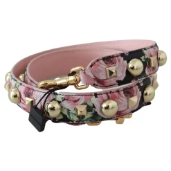 Tilbehør Til Tasker^Dolce & Gabbana Blomstret Guld Stud Læderrem Pink Multifarvet
